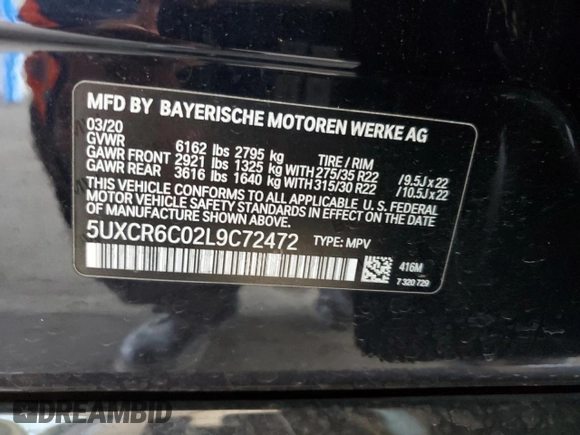 2020 BMW X5 xDrive40i with VIN 5UXCR6C02L9C72472, listed as a Copart auction lot 48023145 with 59,200 mi miles and Salvage title. Bid and sale history available at DreamBid. Image 12.