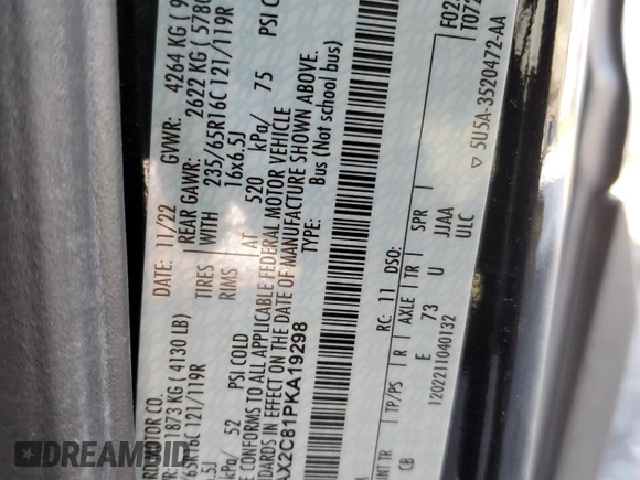 2023 Ford Transit Passenger XL with VIN 1FBAX2C81PKA19298, listed as a Copart auction lot 61276775 with 41,933 mi miles and Non repairable. Bid and sale history available at DreamBid. Image 13.