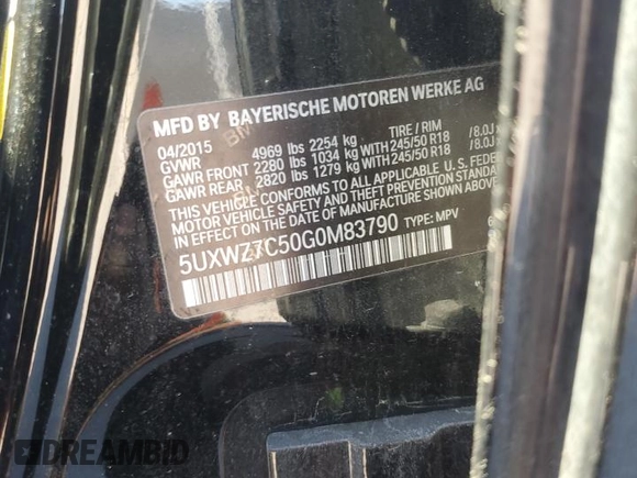 2016 BMW X3 sDrive28i with VIN 5UXWZ7C50G0M83790, listed as a Copart auction lot 49146635 with 201,172 mi miles and Clean Title. Bid and sale history available at DreamBid. Image 13.