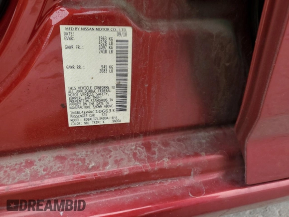 2019 Nissan Altima SL with VIN 1N4BL4EV4KC106633, listed as a Copart auction lot 46706995 with 221,278 mi miles and Salvage Title. Bid and sale history available at DreamBid. Image 12.