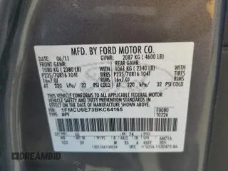 2011 Ford Escape Limited with VIN 1FMCU9E73BKC64165, listed as a Copart auction lot 53326615 with 198,654 mi miles and Clean Title. Bid and sale history available at DreamBid. Image 12.