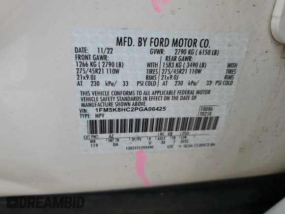2023 Ford Explorer Platinum with VIN 1FM5K8HC2PGA06425, listed as a Copart auction lot 57031375 with 42,066 mi miles and Clean title. Bid and sale history available at DreamBid. Image 13.