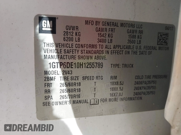2017 GMC Canyon 4WD SLT with VIN 1GTP6DE10H1255789, listed as a IAAI auction lot 41617902 with 112,368 mi miles. Bid and sale history available at carsss.com. Image 9.