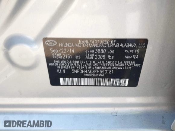 2015 Hyundai Elantra SE z VIN 5NPDH4AE8FH590181, wystawiony jako IAAI lot #42107147 z przebiegiem 107 083 mil mil oraz . Historia ofert i sprzedaży dostępna na DreamBid. Obrazek 9.