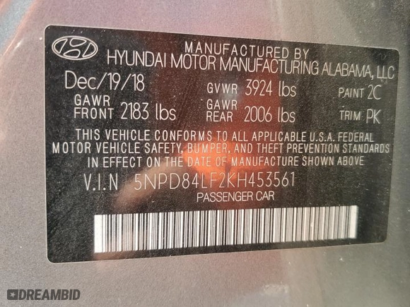 2019 Hyundai Elantra SEL with VIN 5NPD84LF2KH453561, listed as a Copart auction lot 50609705 with 81,647 mi miles and Salvage Title. Bid and sale history available at carsss.com. Image 15.