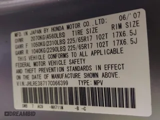 2007 Honda CR-V EX-L with VIN JHLRE38717C066399, listed as a IAAI auction lot 41854827 with 113,281 mi miles. Bid and sale history available at carsss.com. Image 9.