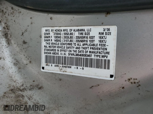 2006 Honda Odyssey EX-L с VIN 5FNRL38646B083497, выставлен на аукционе Copart как лот 55463565 с пробегом Не указан миль и Чистый • Clean title. История ставок и продаж доступна на DreamBid. Изображение 13.