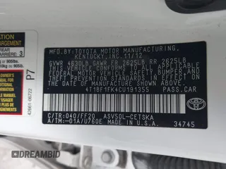 2012 Toyota Camry L with VIN 4T1BF1FK4CU191355, listed as a IAAI auction lot 42043091 with 139,629 mi miles. Bid and sale history available at carsss.com. Image 9.