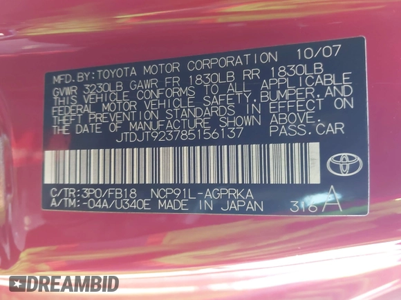 2008 Toyota Yaris с VIN JTDJT923785156137, выставлен на аукционе IAAI как лот 42002169 с пробегом 113 545 миль миль и . История ставок и продаж доступна на DreamBid. Изображение 9.