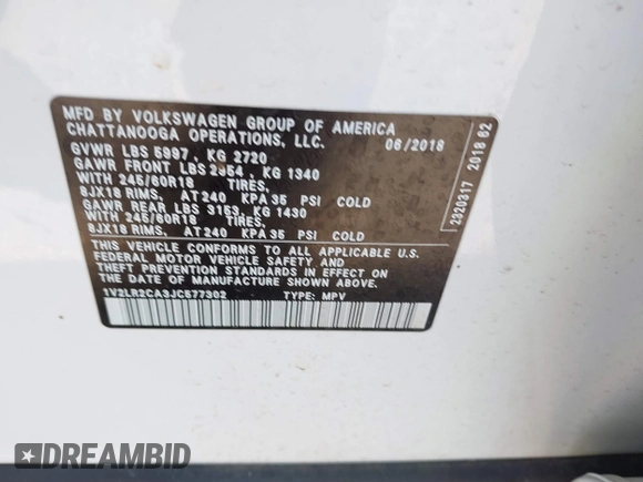 2018 Volkswagen Atlas SE with VIN 1V2LR2CA3JC577302, listed as a IAAI auction lot 41733691 with 66,185 mi miles and . Bid and sale history available at DreamBid. Image 9.