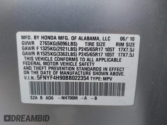 2011 Honda Pilot Touring with VIN 5FNYF4H90BB022354, listed as a IAAI auction lot 41965082 with 126,505 mi miles and . Bid and sale history available at carsss.com. Image 9.