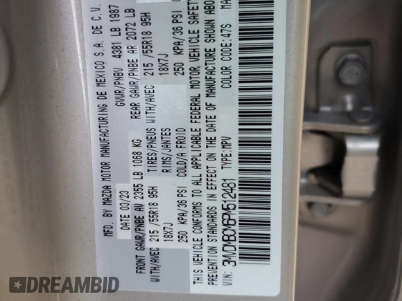 2023 Mazda CX-30 S Carbon Edition with VIN 3MVDMBCM6PM512481, listed as a Copart auction lot 86680724 with 23,914 mi miles and Salvage Title. Bid and sale history available at DreamBid. Image 13.