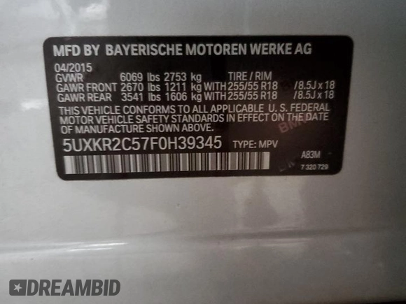 2015 BMW X5 sDrive35i with VIN 5UXKR2C57F0H39345, listed as a Copart auction lot 48373965 with 197,310 mi miles and Clean Title. Bid and sale history available at carsss.com. Image 13.