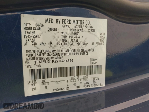 2007 Ford Explorer Sport Trac XLT with VIN 1FMEU31K27UA14556, listed as a IAAI auction lot 42441349 with 200,242 mi miles and . Bid and sale history available at DreamBid. Image 9.