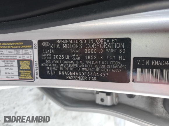 2015 Kia Rio LX with VIN KNADM4A30F6484857, listed as a Copart auction lot 46758725 with 131,930 mi miles and Salvage Title. Bid and sale history available at carsss.com. Image 14.