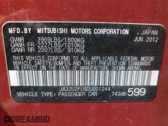 2013 Mitsubishi Lancer ES with VIN JA32U2FU9DU001244, listed as a Copart auction lot 71040564 with 94,644 mi miles and Clean Title. Bid and sale history available at DreamBid. Image 12.