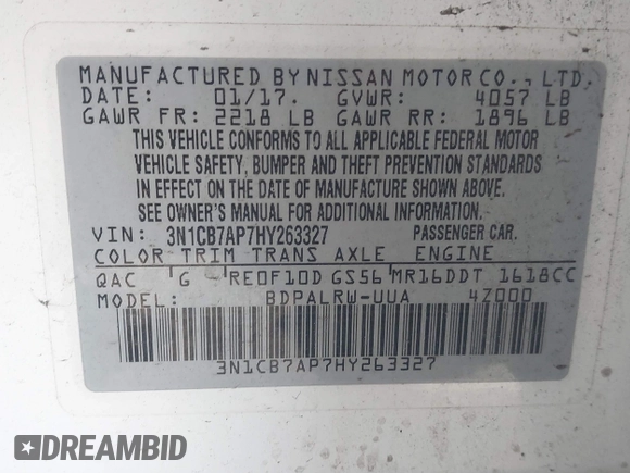 2017 Nissan Sentra SR Turbo с VIN 3N1CB7AP7HY263327, выставлен на аукционе IAAI как лот 42347824 с пробегом 85 944 миль миль и . История ставок и продаж доступна на DreamBid. Изображение 9.