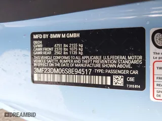 2025 BMW M2 with VIN 3MF23DM06S8E94517, listed as a IAAI auction lot 41515494 with 2,748 mi miles. Bid and sale history available at carsss.com. Image 9.