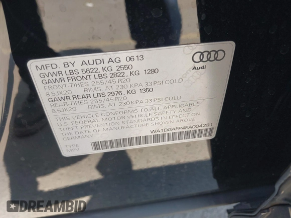 2014 Audi Q5 Premium Plus z VIN WA1DGAFP4EA004281, wystawiony jako IAAI lot #39853592 z przebiegiem 107 924 mil mil oraz . Historia ofert i sprzedaży dostępna na DreamBid. Obrazek 9.