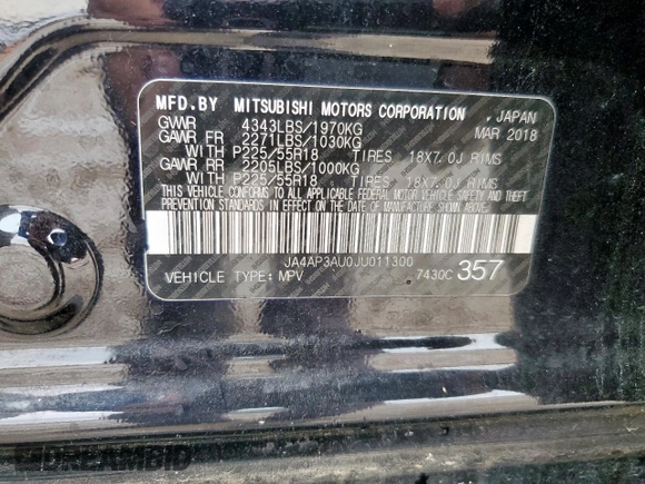 2018 Mitsubishi Outlander ES z VIN JA4AP3AU0JU011300, wystawiony jako Copart lot #59538635 z przebiegiem 73 434 mil mil oraz Szkoda całkowita • Salvage title. Historia ofert i sprzedaży dostępna na DreamBid. Obrazek 13.