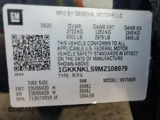 2021 GMC Acadia SLE with VIN 1GKKNKLS9MZ108979, listed as a Copart auction lot 84821504 with 34,164 mi miles and Salvage Title. Bid and sale history available at DreamBid. Image 13.