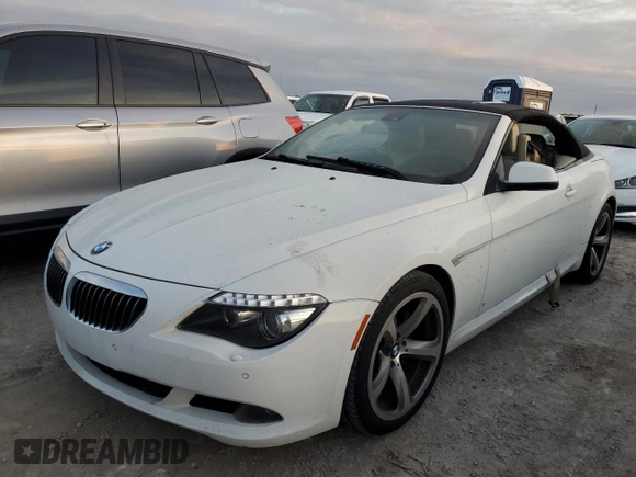2010 BMW 6 Series 650i with VIN WBAEB5C5XAC225947, listed as a Copart auction lot 75091664 with 0 mi miles and Salvage Title. Bid and sale history available at carsss.com. Image 1.