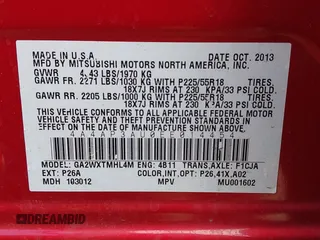 2014 Mitsubishi Outlander Sport ES with VIN 4A4AP3AU0EE014454, listed as a IAAI auction lot 42014902 with 129,189 mi miles. Bid and sale history available at carsss.com. Image 9.
