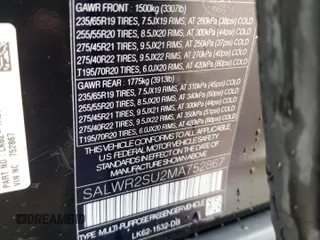 2021 Land Rover Range Rover Sport HSE Silver Edition with VIN SALWR2SU2MA752867, listed as a Copart auction lot 48233955 with 21,411 mi miles and Salvage title. Bid and sale history available at DreamBid. Image 14.