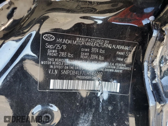 2020 Hyundai Elantra SEL with VIN 5NPD84LF7LH543760, listed as a Copart auction lot 55917154 with 112,425 mi miles and Salvage Title. Bid and sale history available at carsss.com. Image 14.