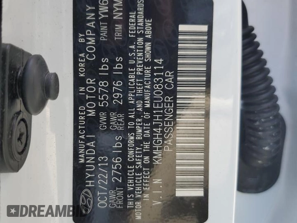 2014 Hyundai Equus Signature with VIN KMHGH4JH1EU083114, listed as a Copart auction lot 57020065 with 103,700 mi miles and Salvage title. Bid and sale history available at DreamBid. Image 12.