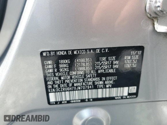 2018 Honda HR-V EX-L Navi with VIN 3CZRU6H7XJM707941, listed as a Copart auction lot 50797515 with 77,487 mi miles and Salvage Title. Bid and sale history available at carsss.com. Image 14.