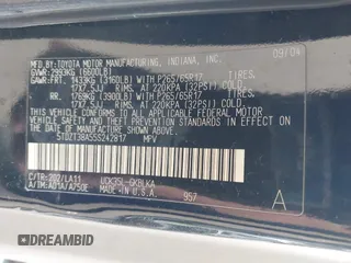 2005 Toyota Sequoia Limited with VIN 5TDZT38A55S242817, listed as a IAAI auction lot 42047553 with 244,111 mi miles and . Bid and sale history available at DreamBid. Image 9.