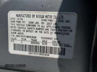 2005 Infiniti G35 with VIN JNKCV51F15M303608, listed as a Copart auction lot 51694325 with 186,375 mi miles and Salvage Title. Bid and sale history available at DreamBid. Image 12.