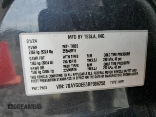 2024 Tesla Model Y Long Range z VIN 7SAYGDEE8RF986258, wystawiony jako Copart lot #58434275 z przebiegiem 59 934 mil mil oraz Szkoda całkowita • Salvage title. Historia ofert i sprzedaży dostępna na DreamBid. Obrazek 14.