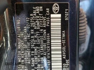2012 Toyota Camry L with VIN 4T4BF1FK1CR196664, listed as a Copart auction lot 76891984 with Not Provided miles and Non Repairable. Bid and sale history available at carsss.com. Image 13.