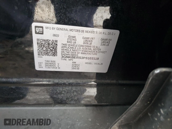 2023 Chevrolet Blazer RS с VIN 3GNKBERS3PS103119, выставлен на аукционе Copart как лот 51830645 с пробегом 34 359 миль миль и Списание • Salvage title. История ставок и продаж доступна на DreamBid. Изображение 15.