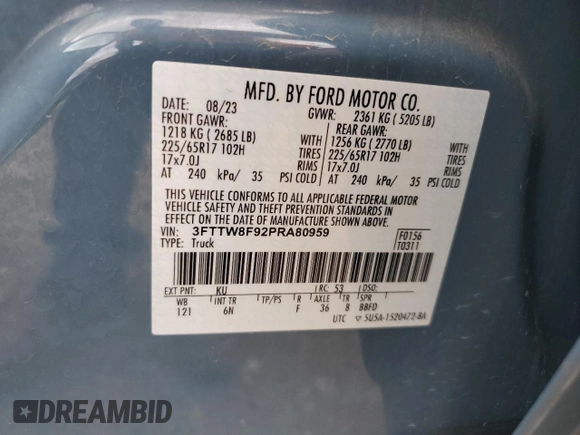 2023 Ford Maverick XL z VIN 3FTTW8F92PRA80959, wystawiony jako Copart lot #57423625 z przebiegiem 31 460 mil mil oraz Szkoda całkowita • Salvage title. Historia ofert i sprzedaży dostępna na DreamBid. Obrazek 12.