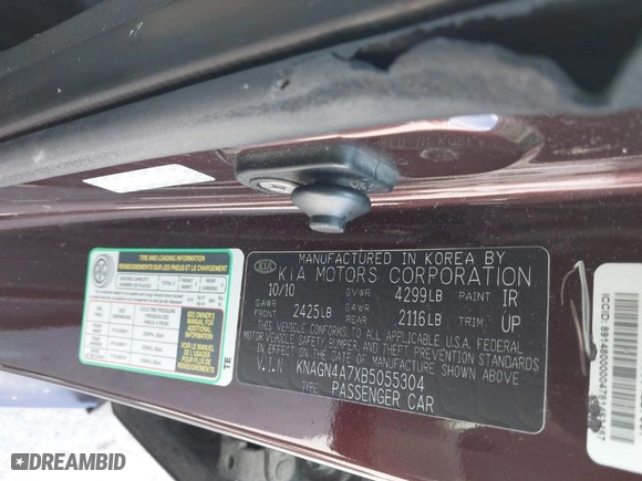 2011 Kia Optima EX with VIN KNAGN4A7XB5055304, listed as a IAAI auction lot 42023759 with 158,385 mi miles. Bid and sale history available at carsss.com. Image 9.