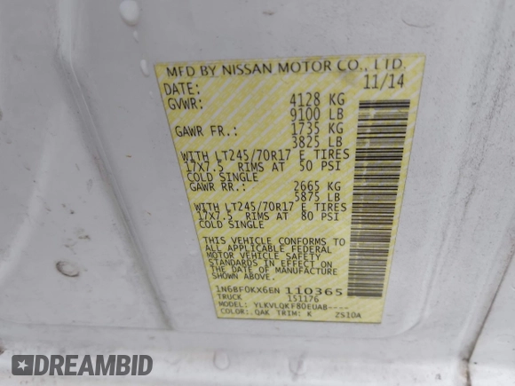2014 Nissan NV S with VIN 1N6BF0KX6EN110365, listed as a IAAI auction lot 42188097 with 273,257 mi miles and . Bid and sale history available at DreamBid. Image 9.