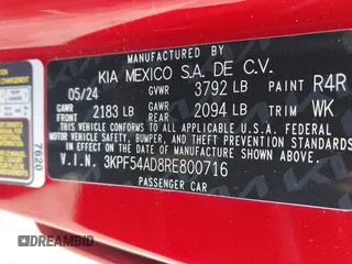 2024 Kia Forte GT-Line with VIN 3KPF54AD8RE800716, listed as a IAAI auction lot 41743373 with 9,667 mi miles. Bid and sale history available at carsss.com. Image 9.