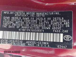 2016 Toyota Camry XLE with VIN 4T1BF1FK1GU506974, listed as a IAAI auction lot 41991611 with 102,451 mi miles and . Bid and sale history available at DreamBid. Image 9.