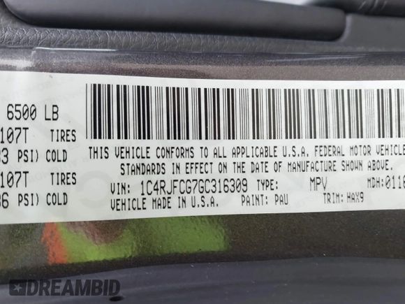 2016 Jeep Grand Cherokee High Altitude with VIN 1C4RJFCG7GC316309, listed as a IAAI auction lot 41557459 with 144,700 mi miles. Bid and sale history available at carsss.com. Image 9.