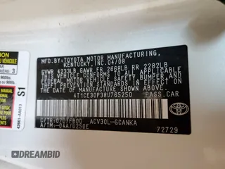2008 Toyota Solara SE z VIN 4T1CE30P38U765250, wystawiony jako Copart lot #55470205 z przebiegiem 102 878 mil mil oraz Szkody całkowita. Historia ofert i sprzedaży dostępna na DreamBid. Obrazek 12.