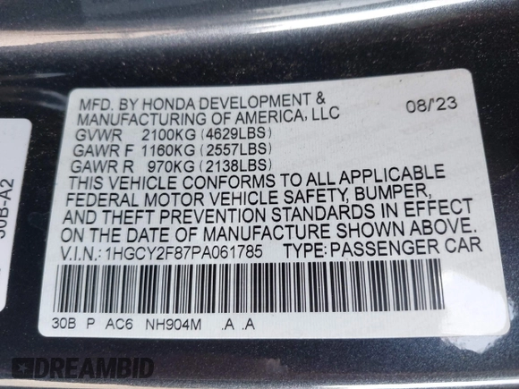 2023 Honda Accord Touring с VIN 1HGCY2F87PA061785, выставлен на аукционе IAAI как лот 41681675 с пробегом 44 571 миль миль и . История ставок и продаж доступна на DreamBid. Изображение 9.