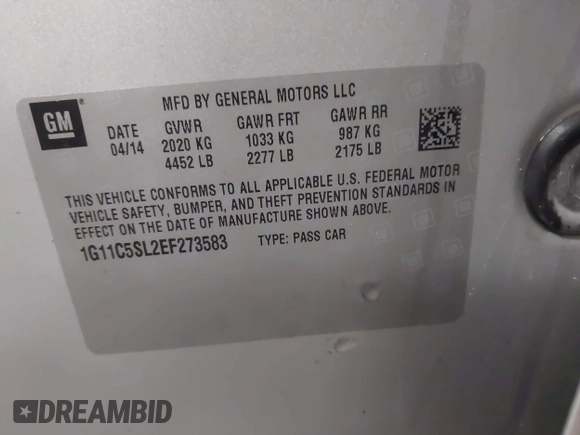 2014 Chevrolet Malibu LT with VIN 1G11C5SL2EF273583, listed as a IAAI auction lot 41721316 with 194,373 mi miles and . Bid and sale history available at DreamBid. Image 9.