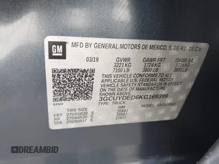 2019 Chevrolet Silverado 1500 LT with VIN 3GCUYDED6KG169399, listed as a IAAI auction lot 41724992 with 191,196 mi miles. Bid and sale history available at carsss.com. Image 9.