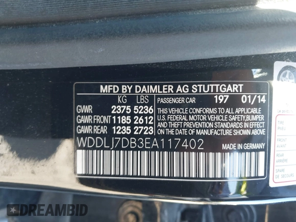2014 Mercedes-Benz CLS-Class CLS 550 with VIN WDDLJ7DB3EA117402, listed as a IAAI auction lot 41171927 with 146,038 mi miles. Bid and sale history available at carsss.com. Image 9.