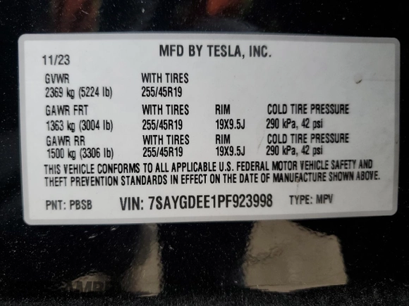 2023 Tesla Model Y Long Range with VIN 7SAYGDEE1PF923998, listed as a Copart auction lot 48954205 with 21,525 mi miles and Salvage Title. Bid and sale history available at DreamBid. Image 14.