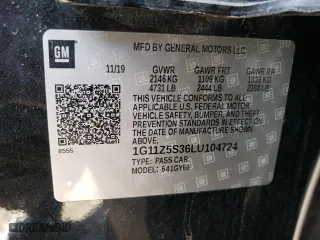 2020 Chevrolet Impala LT with VIN 1G11Z5S36LU104724, listed as a Copart auction lot 45191115 with 110,698 mi miles and Salvage Title. Bid and sale history available at carsss.com. Image 12.