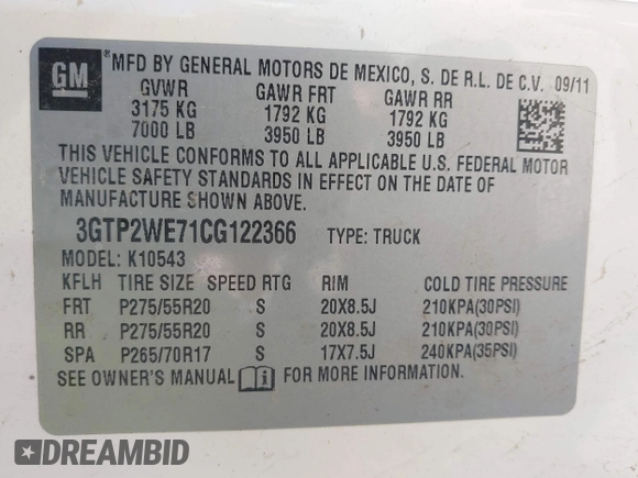 2012 GMC Sierra 1500 SLT с VIN 3GTP2WE71CG122366, выставлен на аукционе IAAI как лот 42079669 с пробегом 265 319 миль миль и . История ставок и продаж доступна на DreamBid. Изображение 9.